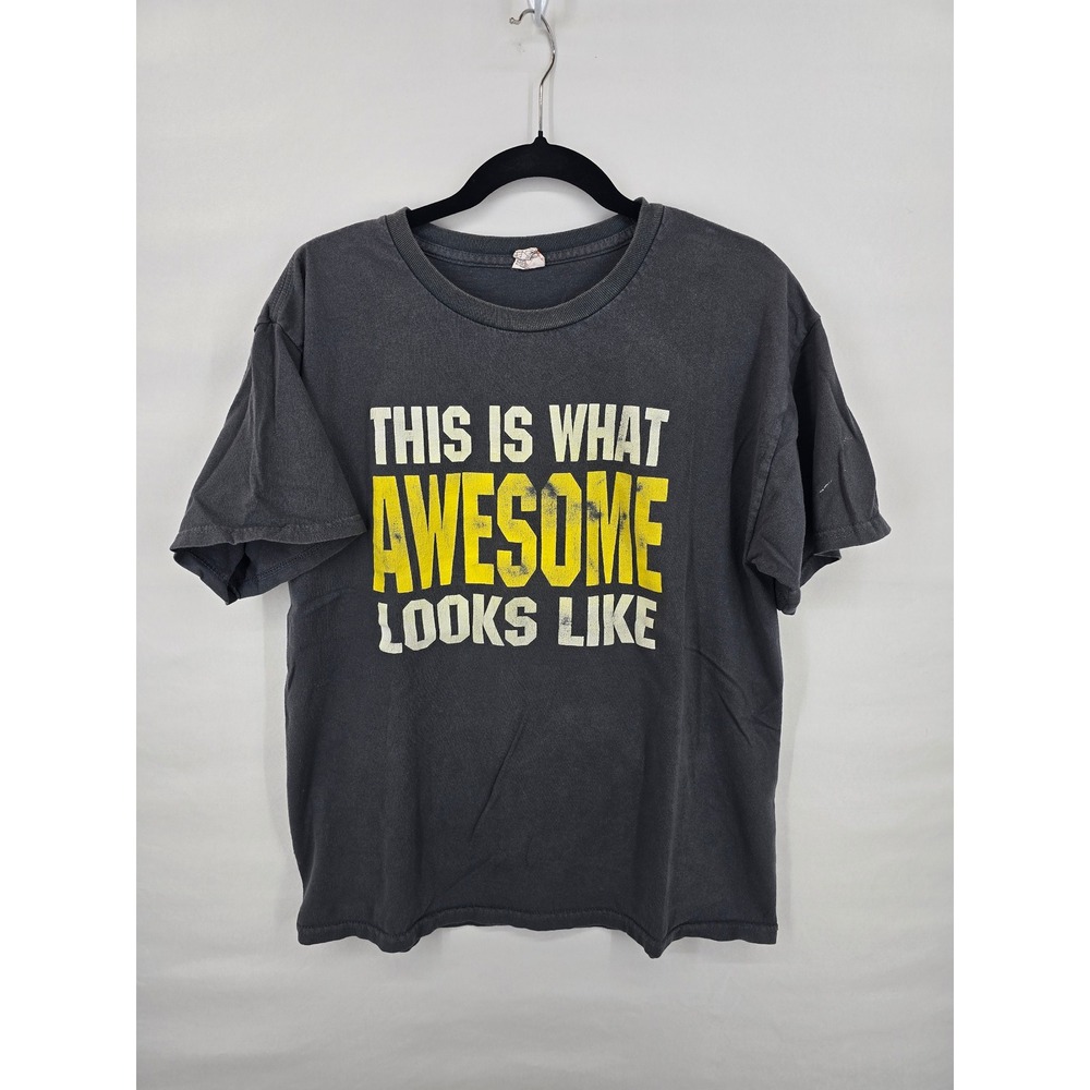 Vintage This Is What Awesome Looks Like Graphic T-Shirt Faded Black Mens Large